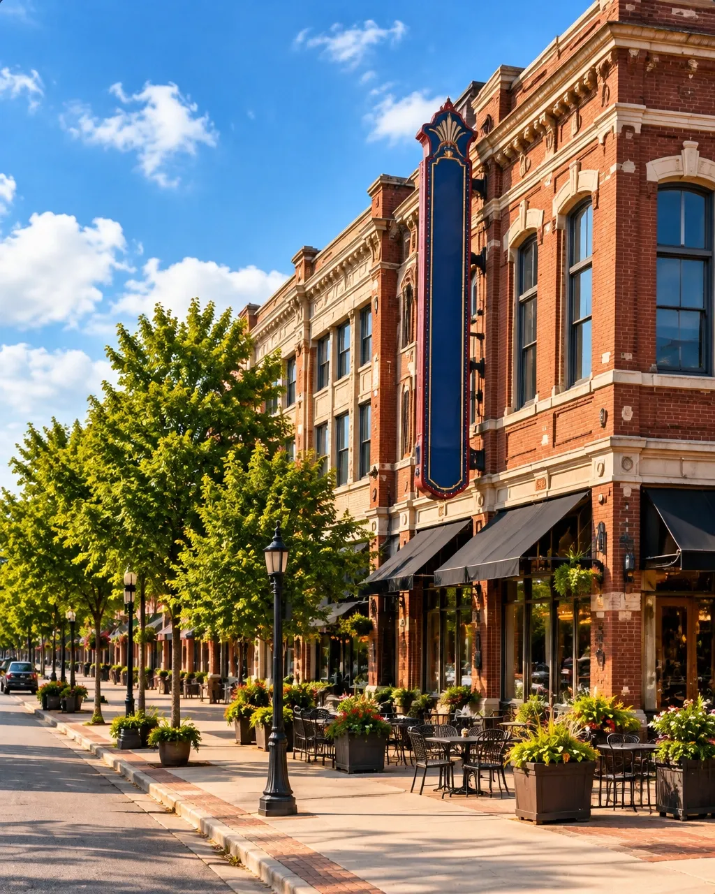 Historic brick storefronts in downtown Fayetteville